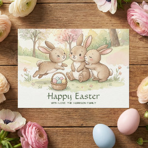 Tarjeta Festiva Caza de huevos del conejo de Pascua y picnic adora