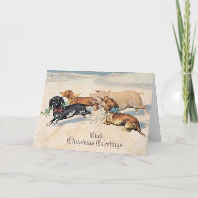 Tarjeta Festiva Caza de los perros de los Dachshunds con el (Anverso)