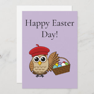 Tarjeta Festiva Caza divertida de huevos de búho de Pascua   Perso