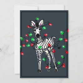 Tarjeta Festiva Cebra de vacaciones, rojo, Navidades verdes luces