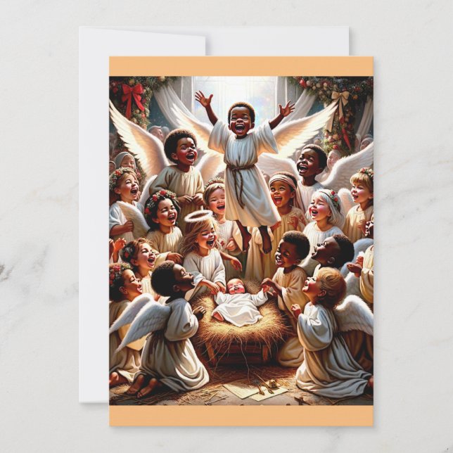 Tarjeta Festiva "Celebración celestial: Una escena de alegría impo (Anverso)
