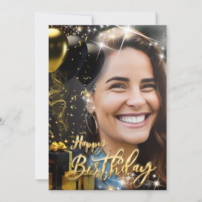 Tarjeta Festiva Celebración de cumpleaños elegante de oro negro fe (Anverso)