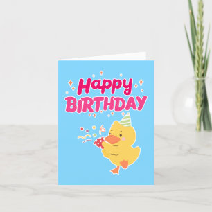 Tarjeta Festiva Celebración de CUMPLEAÑOS Pollita Kawaii Linda Beb