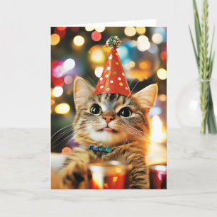 Tarjeta Festiva Celebración de Gato Divertido