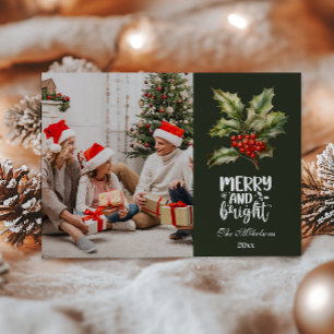 Tarjeta Festiva Celebración de la familia de fotos navideñas vinta