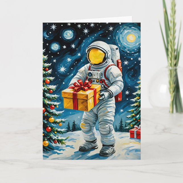 Tarjeta Festiva Celebración de Navidades astronautas (Anverso)