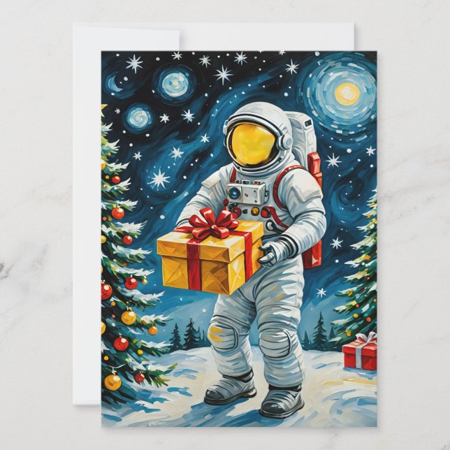 Tarjeta Festiva Celebración de Navidades astronautas (Anverso)