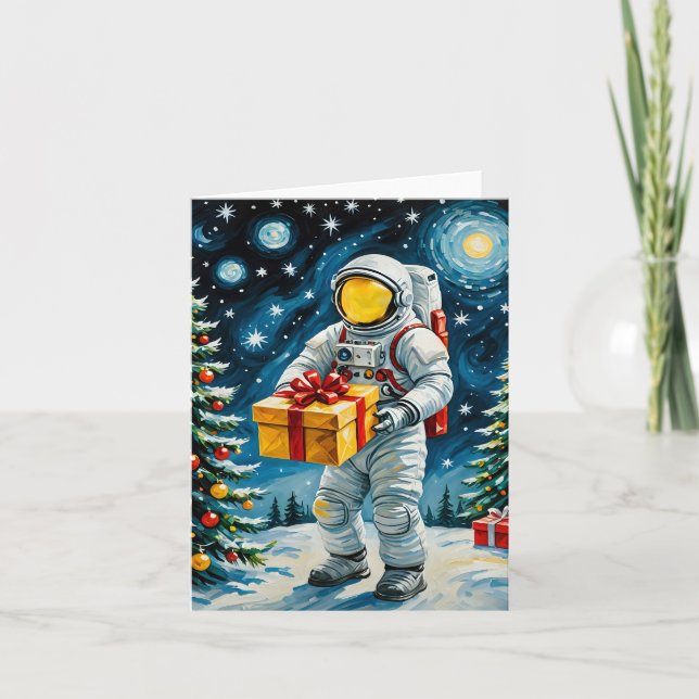 Tarjeta Festiva Celebración de Navidades astronautas (Anverso)