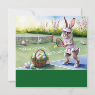 Tarjeta Festiva Celebración de Pascua de Jugador de Conejo de Teni