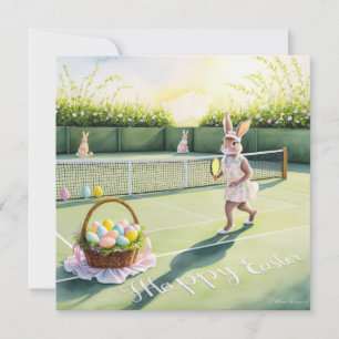 Tarjeta Festiva Celebración de Pascua de Jugador de Conejo de Teni