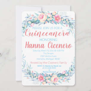 Tarjeta Festiva Celebración de Quinceanera floral