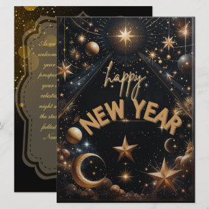 Tarjeta Festiva Celebración del Año Nuevo Celestial
