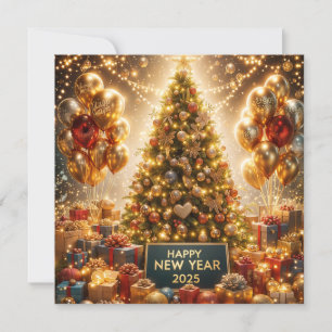 Tarjeta Festiva Celebración del Año Nuevo Dorado 2025