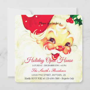 Tarjeta Festiva Celebración Retro de Santa Claus, Casa Abierta