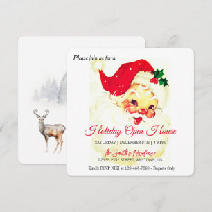 Tarjeta Festiva Celebración Retro del Papá Noel, Casa Abierta