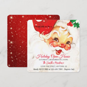 Tarjeta Festiva Celebración Retro del Papá Noel, Casa Abierta