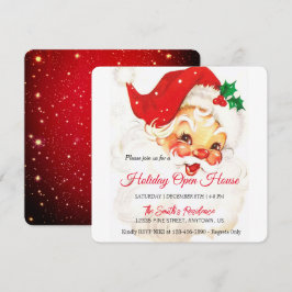 Tarjeta Festiva Celebración Retro Santa Claus, Casa Abierta