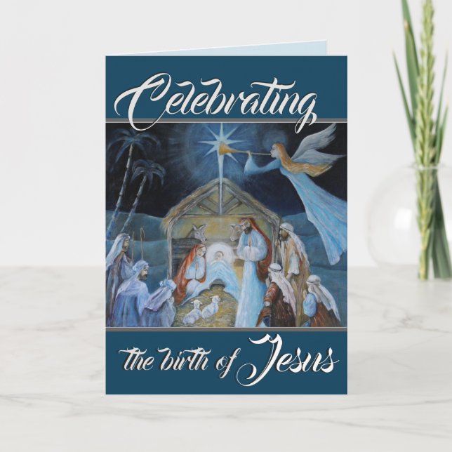Tarjeta Festiva Celebrando el nacimiento de Jesús, Navidades Nativ (Anverso)