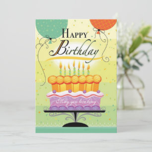 Tarjeta Festiva Celebrar las velas y globos de pastel de cumpleaño