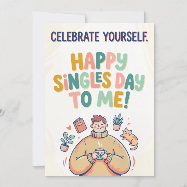 Tarjeta Festiva Celebrate Yourself Singles Day Illustration (Anverso)