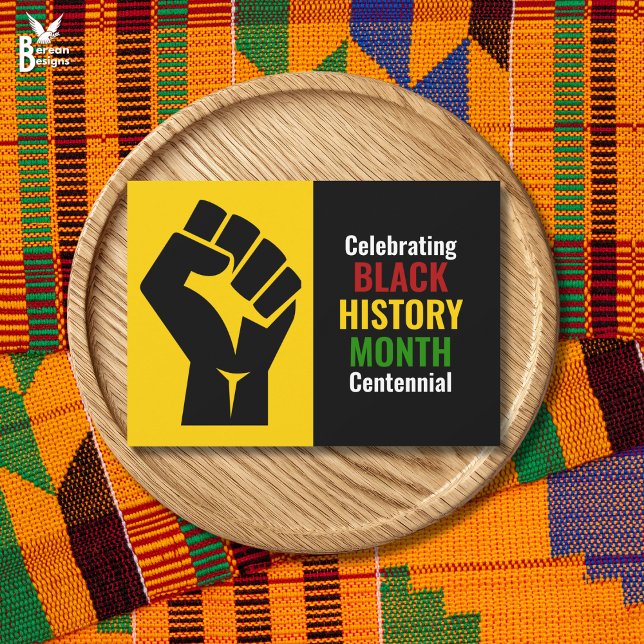 Tarjeta Festiva Celebrating Black History Month Centennial (Celebrating Black History Month Centennial flat card with black power fist design. Ideal for BHM 100)