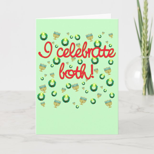 Tarjeta Festiva Celebro tanto a los Navidades como a Hanukkah (Anverso)