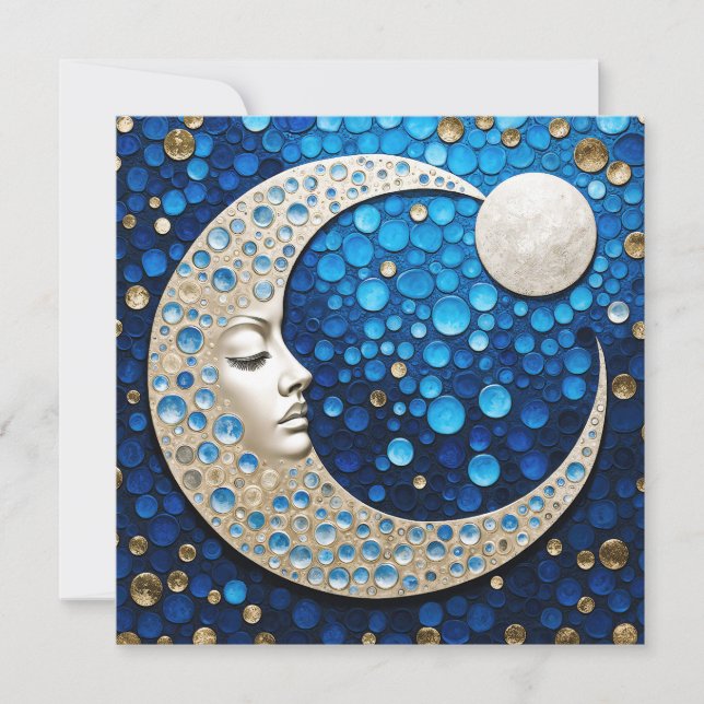 Tarjeta Festiva Celeste: Mujer en la luna (Anverso)