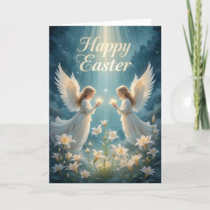 Tarjeta Festiva Celestial Angélico Espiritual de Pascua Feliz Pasc