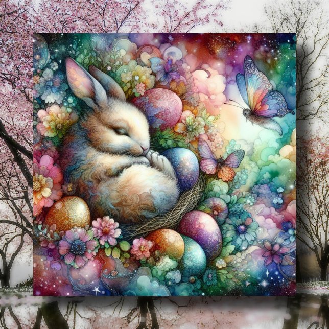 Tarjeta Festiva Celestial Watercolor Bunny Easter Egg Christian (Subido por el creador)