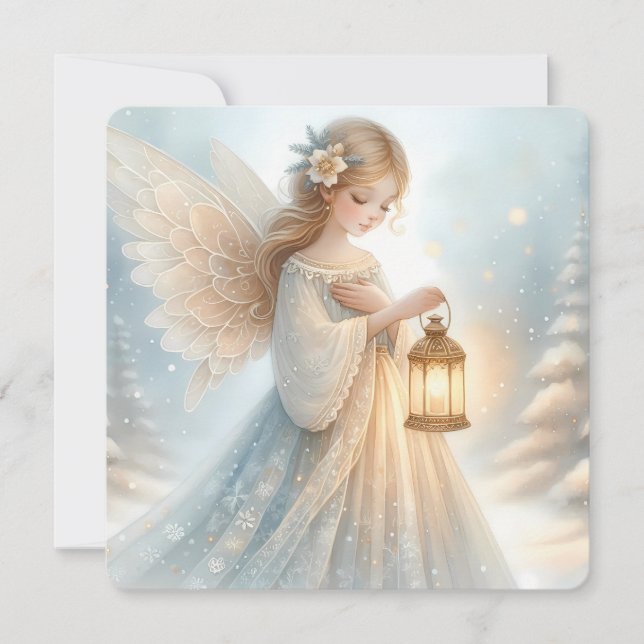 Tarjeta Festiva Celestial Winter Angel Lantern of Comfort (Anverso)