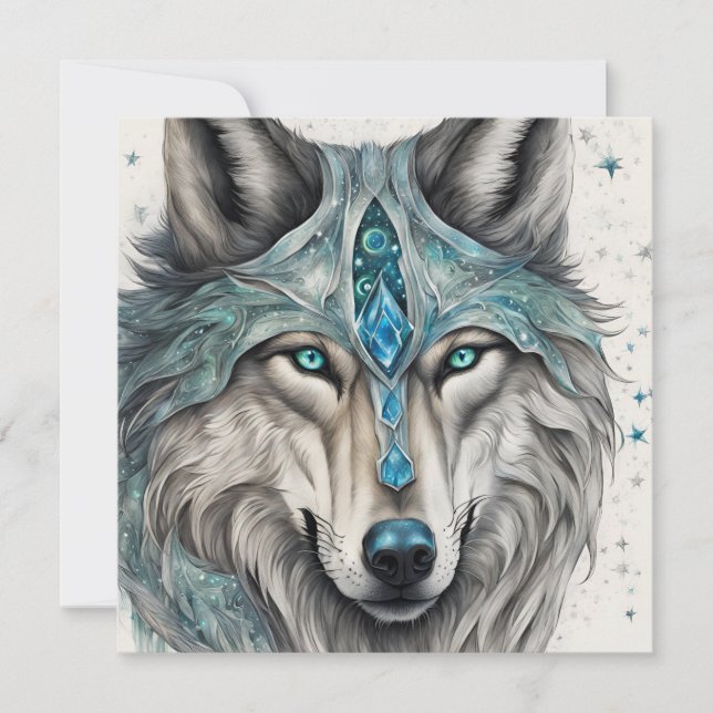 Tarjeta Festiva Celestial Winter Wolf - Magical Holiday Card (Anverso)