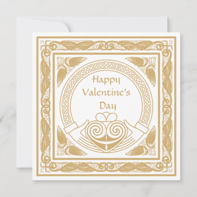 Tarjeta Festiva Celta feliz Día de San Valentín con el Claddagh ir (Anverso)