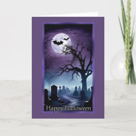 Tarjeta Festiva Cementerio bajo la carta de Halloween de la luna l