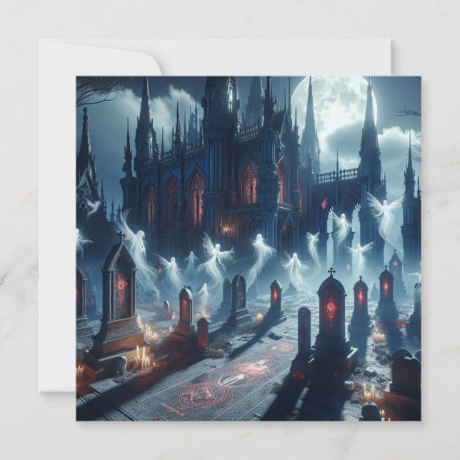 Tarjeta Festiva Cementerio de Castillo de Scary Halloween (Anverso)
