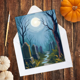 Tarjeta Festiva Cementerio de Haunted | Pintura espeluznante de Ha