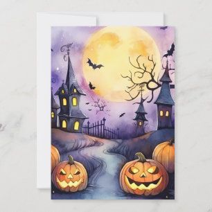 Tarjeta Festiva Cementerio Halloween Noche Luna Jack O’Lanterns Ba