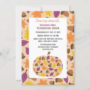 Tarjeta Festiva Cena de Acción de Gracias de la Hoja de Otoño y la