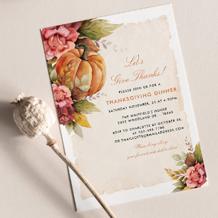 Tarjeta Festiva Cena de Acción de Gracias Floral Calabaza