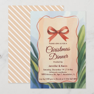 Tarjeta Festiva Cena de Navidades botánicos de color de coral de b