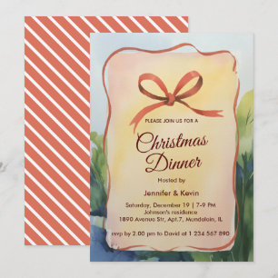 Tarjeta Festiva Cena de Navidades botánicos de color de coral de b