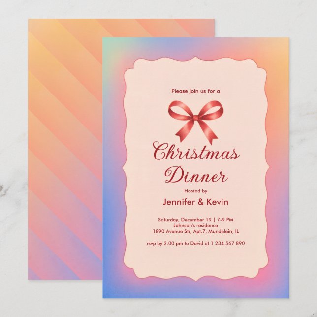 Tarjeta Festiva Cena de Navidades de arcoiris gradiente de arco ro (Anverso / Reverso)