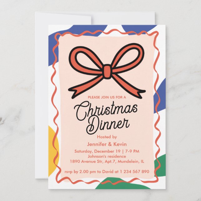 Tarjeta Festiva Cena de Navidades modernos con resplandor rojo (Anverso)