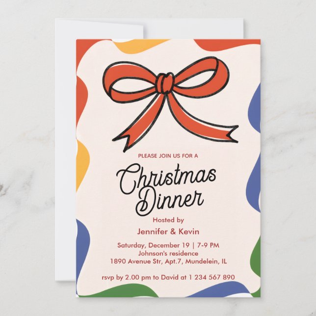 Tarjeta Festiva Cena de Navidades modernos de color rojoInvitación (Anverso)