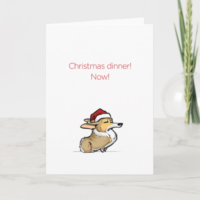 Tarjeta Festiva Cena de navidades - Navidades traviesos Corgi (Anverso)