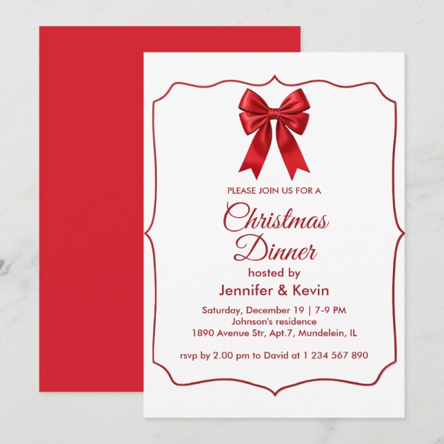Tarjeta Festiva Cena de Navidades tradicionales clásicos de Bow ro (Anverso / Reverso)