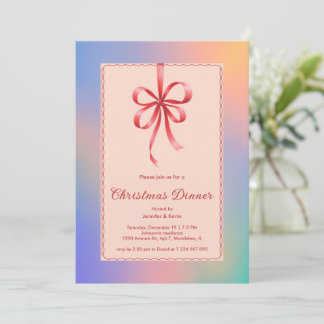 Tarjeta Festiva Cena Holográfica de Navidades Elegantes de Bow Roj