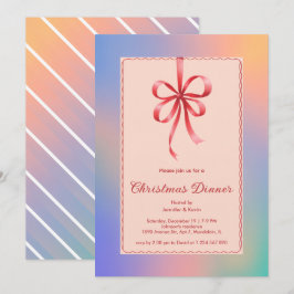 Tarjeta Festiva Cena Holográfica de Navidades Elegantes de Bow Roj