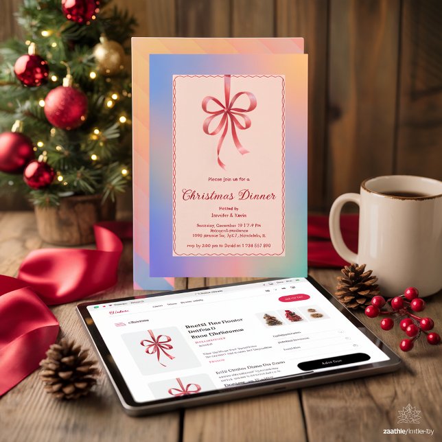 Tarjeta Festiva Cena Holográfica de Navidades Elegantes de Bow Roj (Subido por el creador)