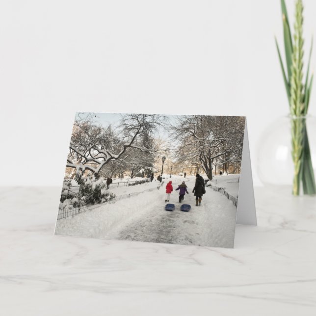 Tarjeta Festiva Central Park Sledding (Anverso)