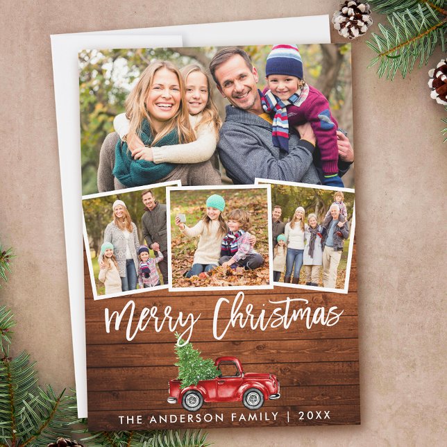 Tarjeta Festiva Cepillo de madera rústico guión de camionetas vint (Customize to add text or more photos to back of card.)